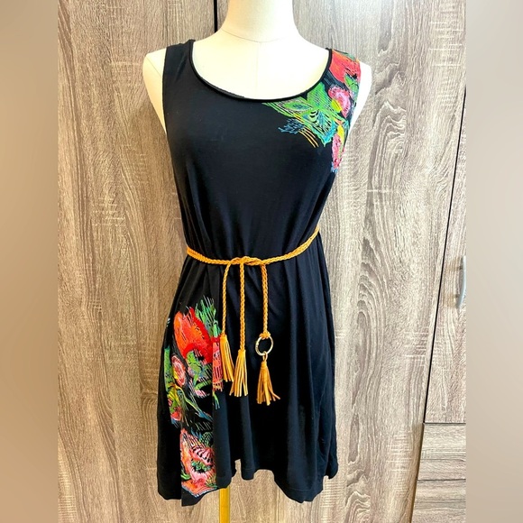 Desigual Dresses & Skirts - DESIGUAL Flowy Black Designer Dress Tunic Top with Floral Accents. Size S
